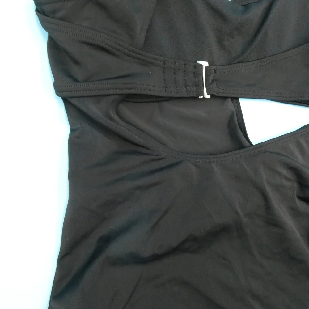 Adore Me Medium Black Single Shoulder Double Strap Cutout One Piece Swimsuit New